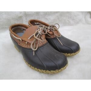 LL Bean Bean Boots Mens 7 Brown Leather Rubber Moc Duck Shoes Made in USA